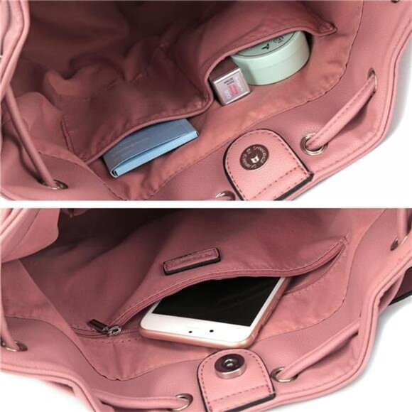 Bucket Bags and Drawstring with 2 Shoulder Straps Pink - Picture 4 of 6